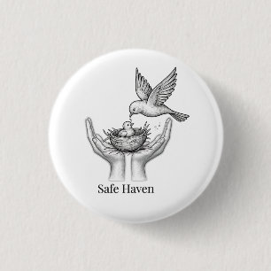 Sichere Zuflucht - Vogel in Menschenhand Naturkuns Button