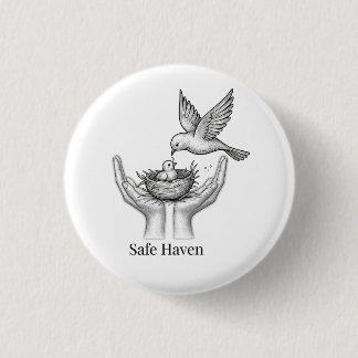 Sichere Zuflucht - Vogel in Menschenhand Naturkuns Button