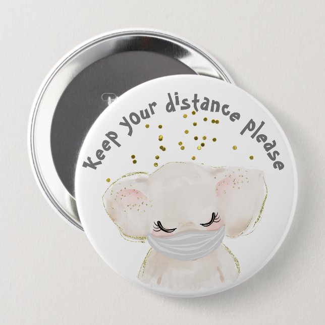 Sicherheit Elefant Kind Corona soziale Distanz Button (Vorne & Hinten)