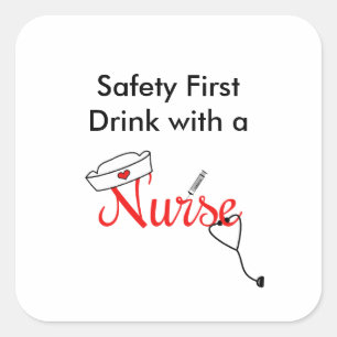 Sicherheit zuerst, trinken Sie mit einer Krankensc Quadratischer Aufkleber