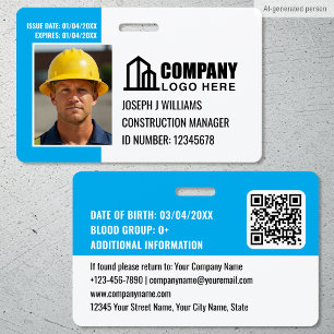 Sicherheits-ID-Foto-Logo-QR-Code Blau Mitarbeiter Ausweis