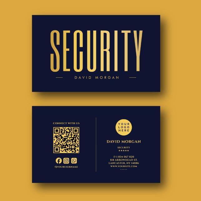 Sicherheits-QR-Code-Logo Navy und Gold Visitenkarte (Von Creator hochgeladen)