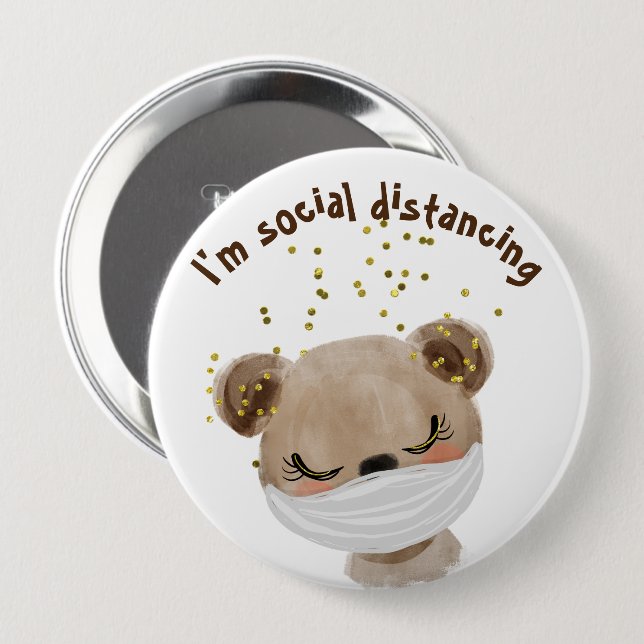Sicherheitsbärenkoronavirus Soziale Distanz Button (Vorne & Hinten)