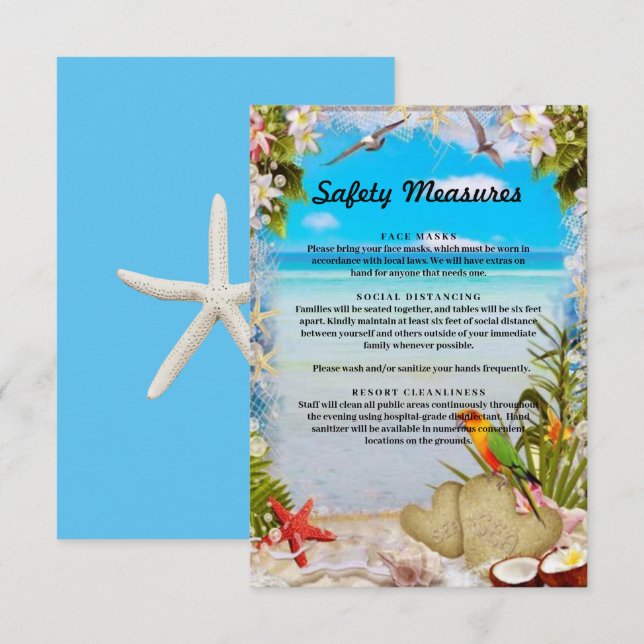 Sicherheitsmaßnahmen für tropische Strandflora Begleitkarte (Vorne/Hinten)