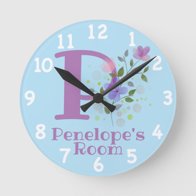 Sichern eines Blumendesigns mit Name & Initial Runde Wanduhr (Vorderseite)