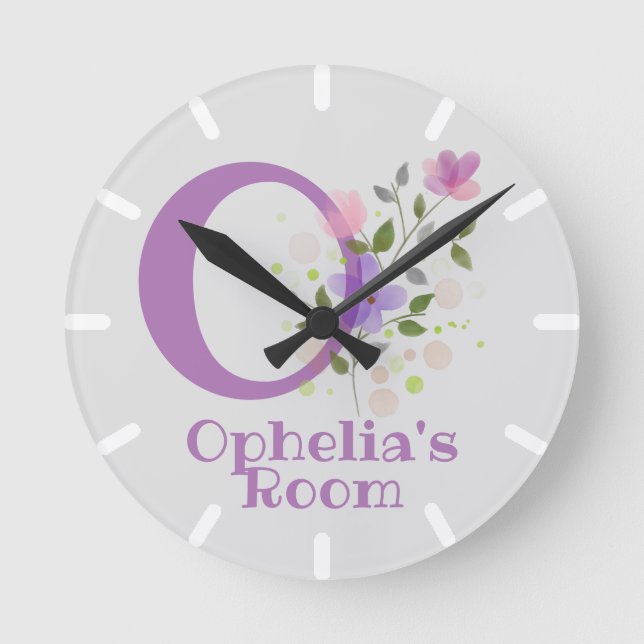 Sichern eines Blumendesigns mit Name & Initial Runde Wanduhr (Vorderseite)