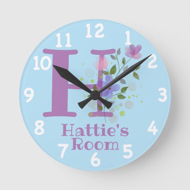 Sichern eines Blumendesigns mit Name & Initial Runde Wanduhr (Vorderseite)