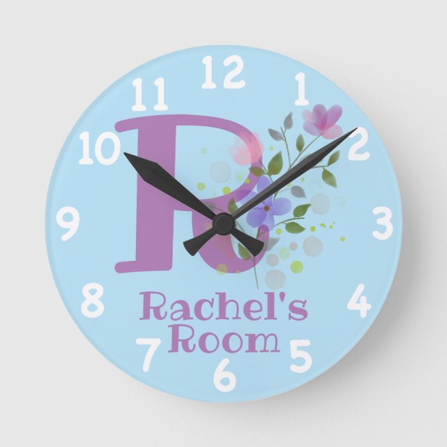 Sichern eines Blumendesigns mit Name & Initial Runde Wanduhr (Vorderseite)