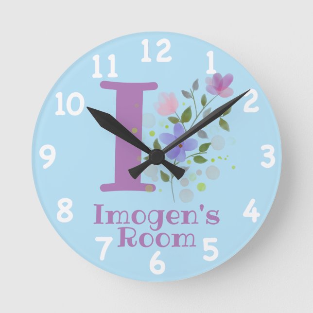 Sichern eines Blumendesigns mit Name & Initial Runde Wanduhr (Vorderseite)