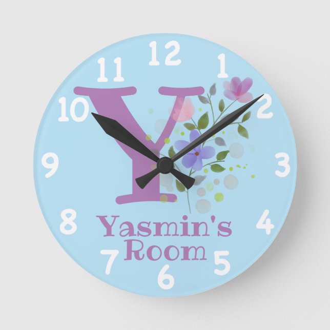 Sichern eines Blumendesigns mit Name & Initial Runde Wanduhr (Vorderseite)