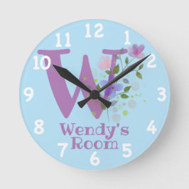 Sichern eines Blumendesigns mit Name & Initial Runde Wanduhr