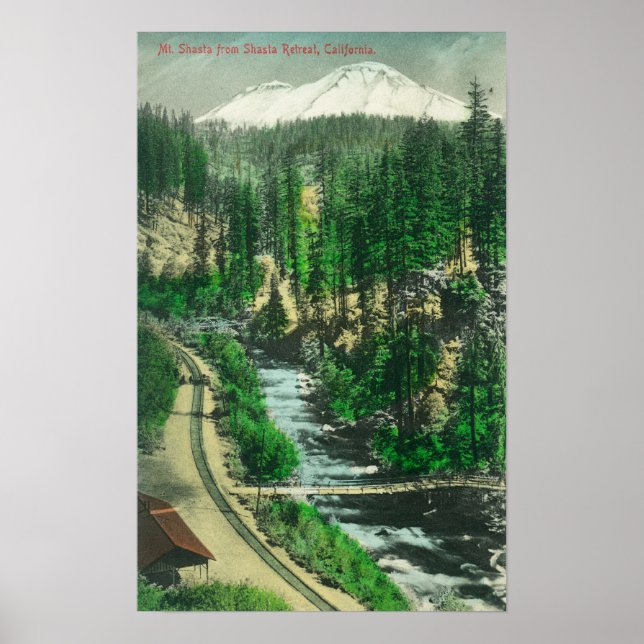 Sicht auf den Berg Shasta von Shasta Retreat Poster (Vorne)