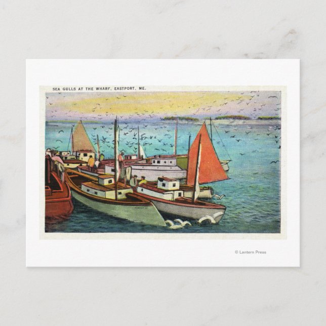 Sicht auf die Seegügel und Schiffe im Wharf Postkarte (Vorderseite)