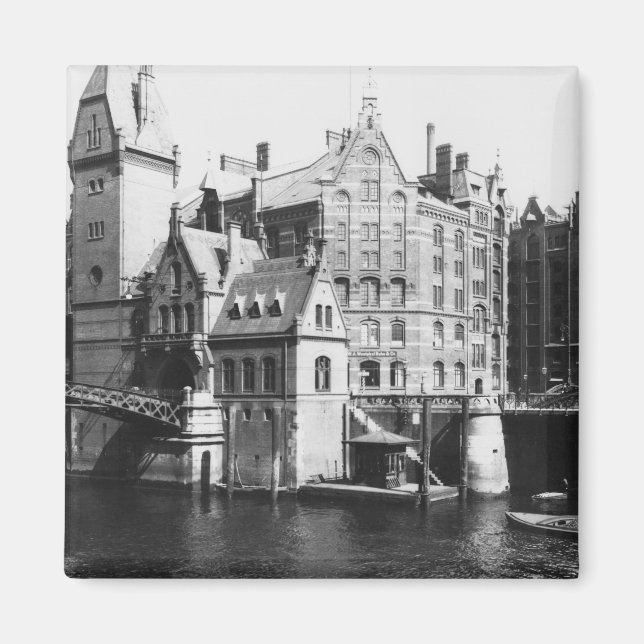 Sicht auf die Speicherstadt Hamburg, c.1910 Magnet (Vorne)