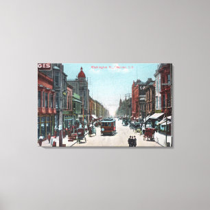 Sicht auf die Washington Street mit Cable Cars Leinwanddruck