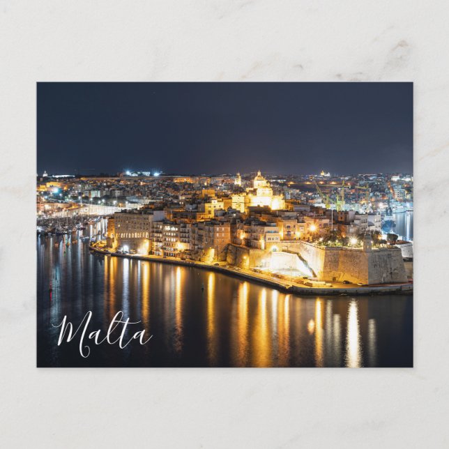 Sicht auf drei Städte in Malta nachts Postkarte (Vorderseite)
