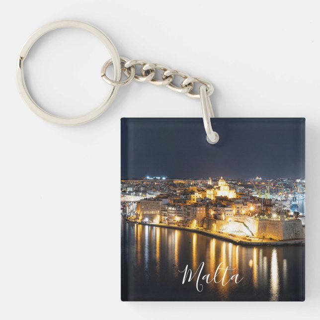 Sicht auf drei Städte in Malta nachts Schlüsselanhänger (Vorderseite)