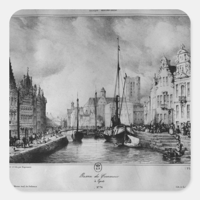 Sicht auf Gent Quadratischer Aufkleber (Vorderseite)