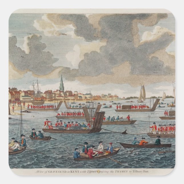 Sicht auf Gravesend mit Truppen Quadratischer Aufkleber (Vorderseite)