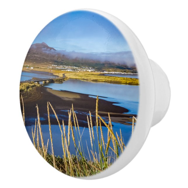 Sicht auf Saudarkrokur und Skagafjordur, Island Keramikknauf (Rechts)