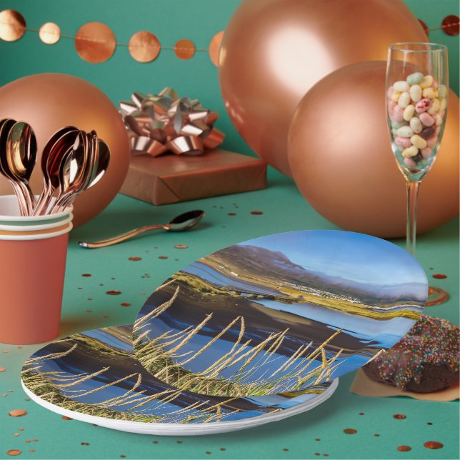 Sicht auf Saudarkrokur und Skagafjordur, Island Pappteller (Multi)