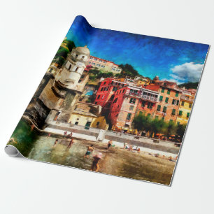 Sicht auf Vernazza, Italien. Aquarellmaler Geschenkpapier