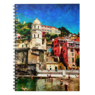 Sicht auf Vernazza, Italien. Aquarellmaler Notizblock