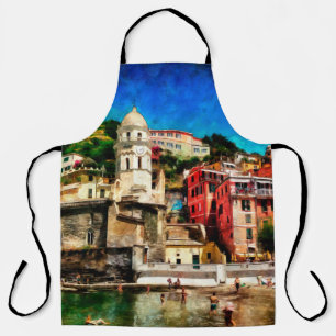 Sicht auf Vernazza, Italien. Aquarellmaler Schürze