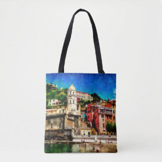 Sicht auf Vernazza, Italien. Aquarellmaler Tasche