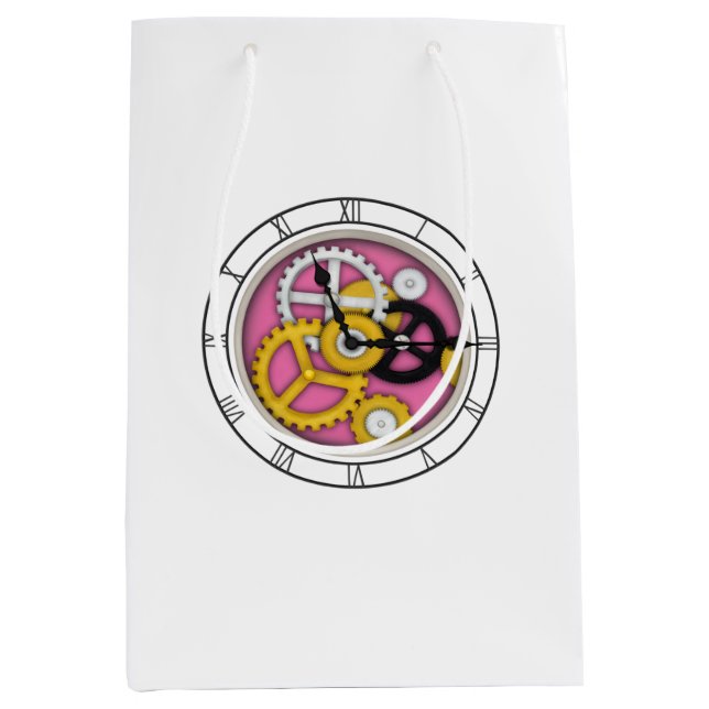 Sichtbare Uhrwerk Illusion Fantasievolle Uhr Rosa Mittlere Geschenktüte (Vorderseite)