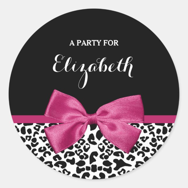 Sichtbarer dunkelrosa Glattleopard-Druck mit Name Runder Aufkleber (Vorderseite)