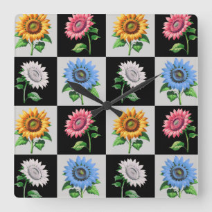 Sichtbares mehrfarbiges Blumendesign Quadratische Wanduhr