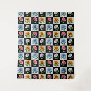 Sichtbares mehrfarbiges Blumendesign Wandteppich