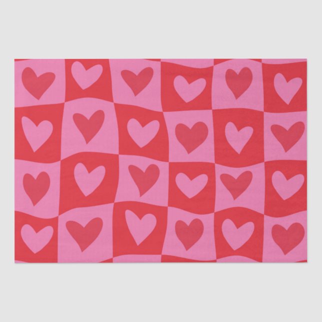 Sichtbares Muster in rosa und rotem Herzen Seidenpapier (Vorderseite)