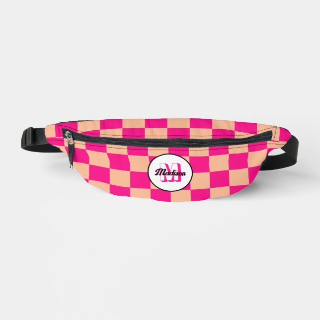 Sichtbares, rosa, rosa, geometrisches Retro-Monogr Bauchtasche (Vorderseite)