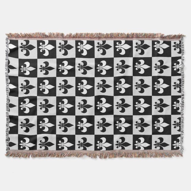 Sichtbares Schwarz-weißes Fleur-De-Lis-Muster Decke (Vorderseite)