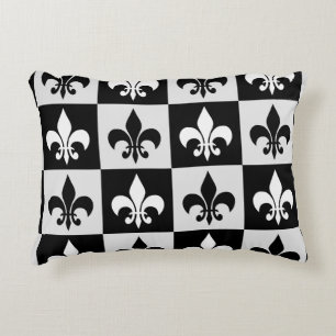 Sichtbares Schwarz-weißes Fleur-De-Lis-Muster Dekokissen