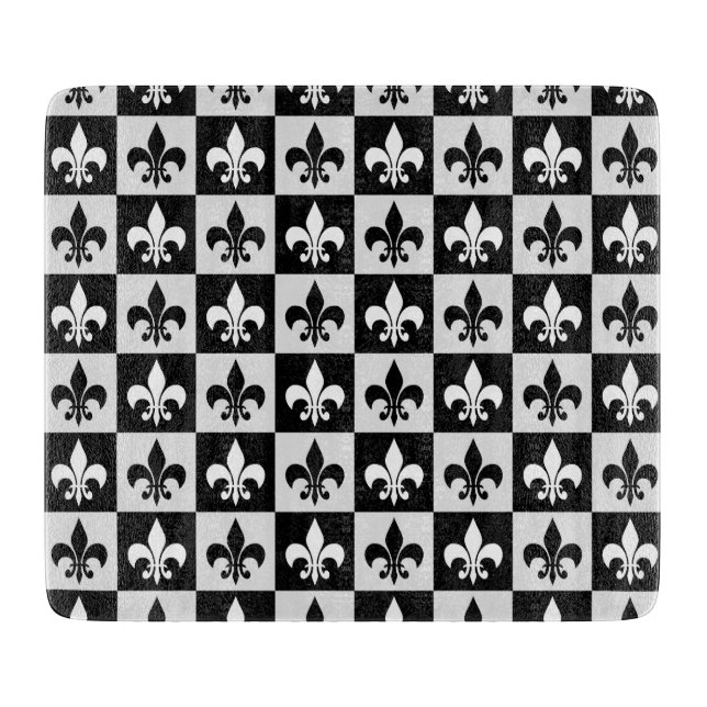 Sichtbares Schwarz-weißes Fleur-De-Lis-Muster Schneidebrett (Vorderseite)