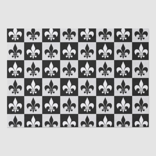 Sichtbares Schwarz-weißes Fleur-De-Lis-Muster Seidenpapier (Vorderseite)