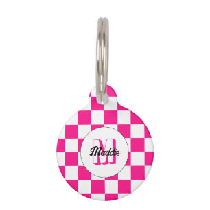 Sichtbares, weißes, rosa Retro-Monogramm Haustiermarke