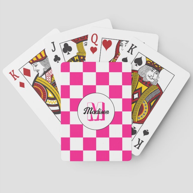 Sichtbares, weißes, rosa Retro-Monogramm Spielkarten (Rückseite)
