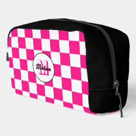 Sichtbares, weißes, rosa Retro-Monogramm Waschbeutel