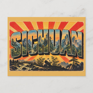 Sichuan-Riesenpanda-Schutzgebiete Berge Vintage Postkarte