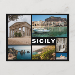 Sicile multiple image collage noir carte postale