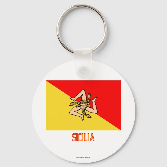 Sicilia-Flagge mit Namen Schlüsselanhänger (Vorderseite)