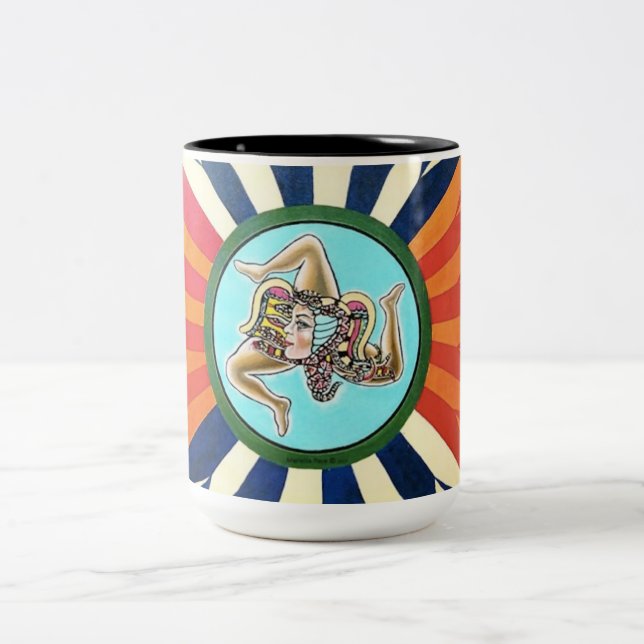 Sicilia La Trinacria Symbol von Sizilien Zweifarbige Tasse (Mittel)