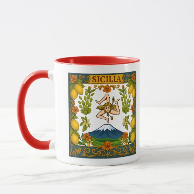 Sicilia Mt.Etna Trinacria Design Mug Tasse (Links)