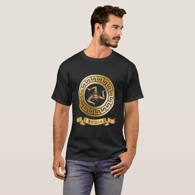 Sicilia (Trinacria Symbol) Goldener T - Shirt (Vorne ganz)