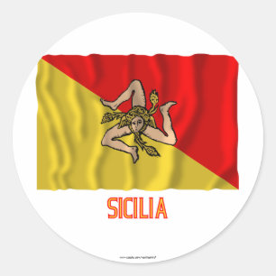 Sicilia wellenartig bewegende Flagge mit Namen Runder Aufkleber