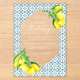 Sicilian Blue Tiles Summer Lemon Boho Wedding Acryleinladungen